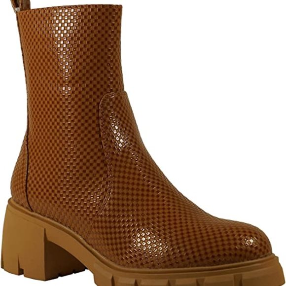 GIRL Jayce Women Ankle Boots Lug Sole Platform Chunky Block Heel Patent Leather - Picture 5 of 5